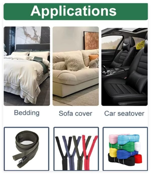 Applications of fireproof nylon zippers including bedding, sofa cover and car seatover