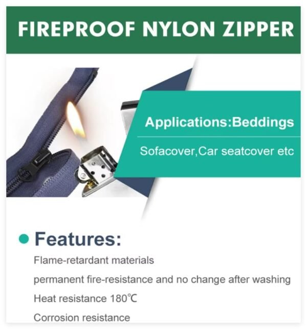 Fireproof nylon zipper features like flame - retardant, heat resistance and corrosion resistance
