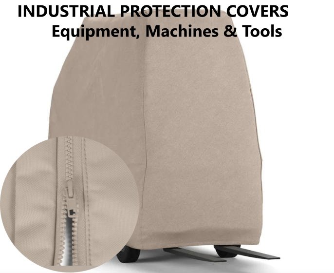 Water heat chemical resistant zippered equipment cover, durable industrial protective bag with reinforced closure zipper