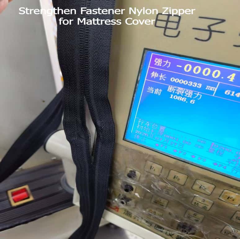 Strengthen fastener nylon waterproof zipper tensile test result, high breaking force 1086.6N for medical mattress cover weldable zipper